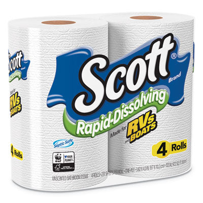 Scott® Rapid-Dissolving Toilet Paper, Bath Tissue, Septic Safe, 1-Ply, White, 231 Sheets/Roll, 4/Rolls/Pack, 12 Packs/Carton - OrdermeInc