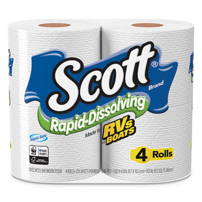 Scott® Rapid-Dissolving Toilet Paper, Bath Tissue, Septic Safe, 1-Ply, White, 231 Sheets/Roll, 4/Rolls/Pack, 12 Packs/Carton - OrdermeInc