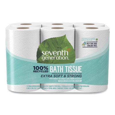 SEVENTH GENERATION 100% Recycled Bathroom Tissue, Septic Safe, 2-Ply, White, 240 Sheets/Roll, 12/Pack - OrdermeInc