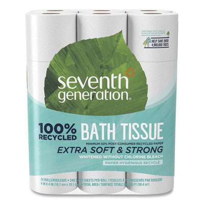 SEVENTH GENERATION 100% Recycled Bathroom Tissue, Septic Safe, 2-Ply, White, 240 Sheets/Roll, 24/Pack, 2 Packs/Carton - OrdermeInc