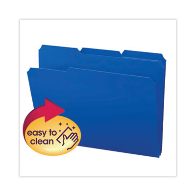 SMEAD MANUFACTURING CO. Top Tab Poly Colored File Folders, 1/3-Cut Tabs: Assorted, Letter Size, 0.75" Expansion, Blue, 24/Box - OrdermeInc