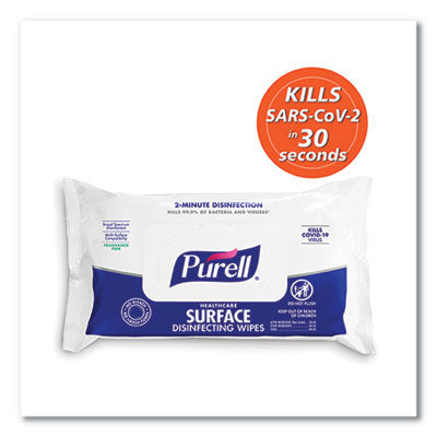 PURELL® Healthcare Surface Disinfecting Wipes, 1-Ply, 7" x 10", Unscented, White, 72/Pack - OrdermeInc