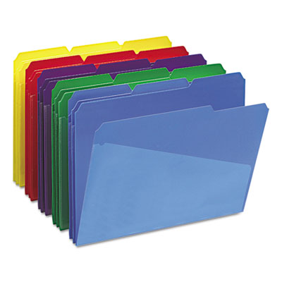 SMEAD MANUFACTURING CO. Poly Colored File Folders With Slash Pocket, 1/3-Cut Tabs: Assorted, Letter Size, 0.75" Expansion, Assorted Colors, 30/Box - OrdermeInc