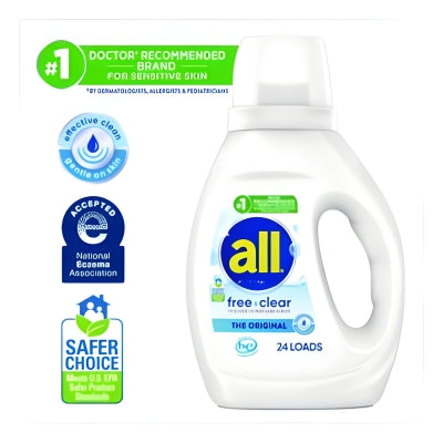 all® Free Clear HE Laundry Detergent, 24 Loads, Unscented, 30 oz Bottle, 6/Carton - OrderMe