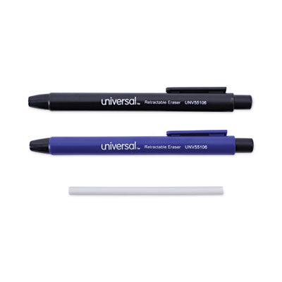 Universal® Pen-Style Retractable Eraser, For Pencil Marks, White Eraser, Assorted Barrel Colors, 6/Pack - OrdermeInc