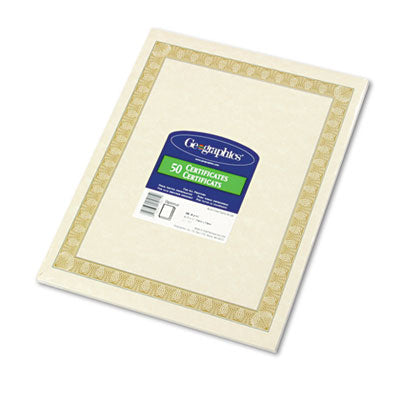 GEOGRAPHICS Archival Quality Parchment Paper Certificates, 11 x 8.5, Horizontal Orientation, Natural with White Diplomat Border, 50/Pack - OrdermeInc