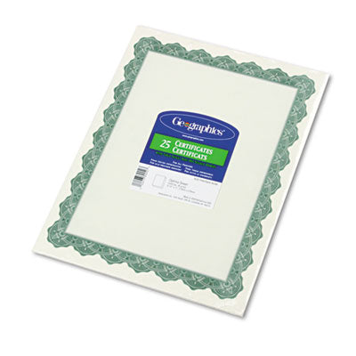 Geographics® Parchment Paper Certificates, 8.5 x 11, Optima Green with White Border, 25/Pack - OrdermeInc