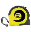 Boardwalk® Easy Grip Tape Measure, 25 ft, Plastic Case, Black and Yellow, 1/16" Graduations - OrdermeInc