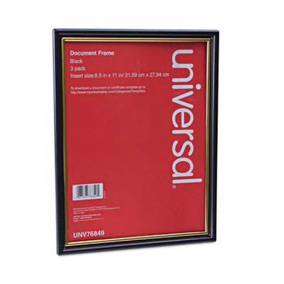 Universal® All Purpose Document Frame, 8.5 x 11 Insert, Black/Gold, 3/Pack - OrdermeInc