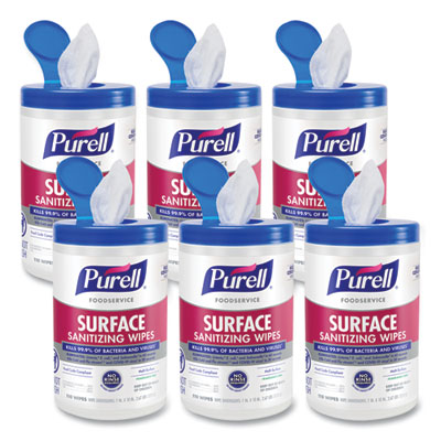 PURELL® Foodservice Surface Sanitizing Wipes, 1-Ply, 10 x 7, Fragrance-Free, White, 110/Canister, 6 Canisters/Carton OrdermeInc OrdermeInc
