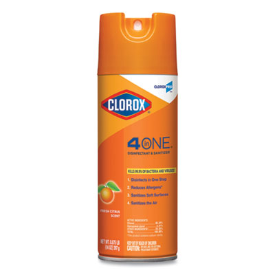 CLOROX SALES CO. 4-in-One Disinfectant and Sanitizer, Citrus, 14 oz Aerosol Spray, 12/Carton - OrdermeInc