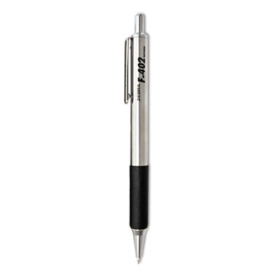 Zebra® F-402 Ballpoint Pen, Retractable, Fine 0.7 mm, Black Ink, Stainless Steel/Black Barrel, 2/Pack - OrdermeInc