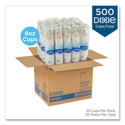 DIXIE FOOD SERVICE PerfecTouch Paper Hot Cups, 8 oz, Coffee Haze Design, 25/Sleeve, 20 Sleeves/Carton - OrdermeInc