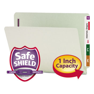Smead™ End Tab Pressboard Classification Folders, Two SafeSHIELD Coated Fasteners, 1" Expansion, Letter Size, Gray-Green, 25/Box OrdermeInc OrdermeInc