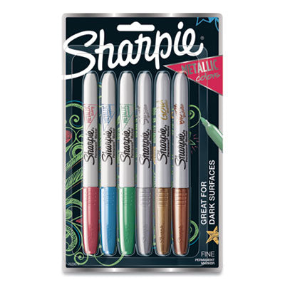 Sharpie® Metallic Fine Point Permanent Markers, Fine Bullet Tip, Blue-Green-Red, 6/Pack OrdermeInc OrdermeInc