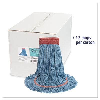BOARDWALK Super Loop Wet Mop Head, Cotton/Synthetic Fiber, 5" Headband, Large Size, Blue, 12/Carton - OrdermeInc