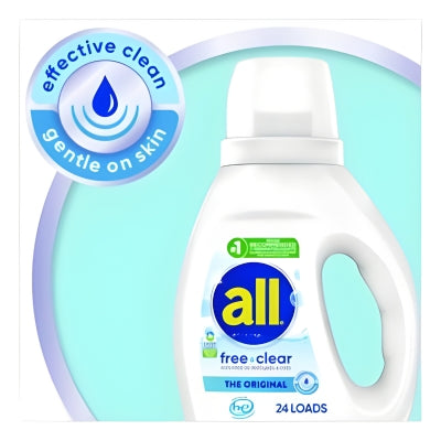all® Free Clear HE Laundry Detergent, 24 Loads, Unscented, 30 oz Bottle, 6/Carton - OrderMe