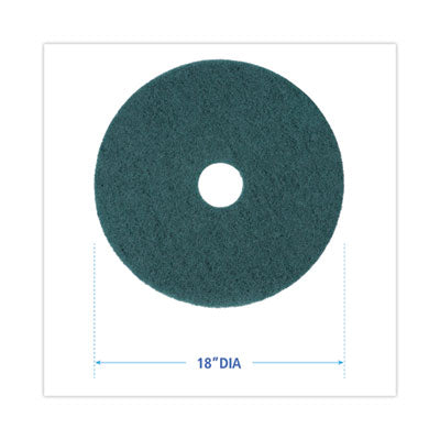BOARDWALK Heavy-Duty Scrubbing Floor Pads, 18" Diameter, Green, 5/Carton - OrdermeInc
