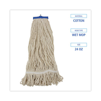 BOARDWALK Mop Head, Lie-Flat Head, Cotton Fiber, 24 oz, White, 12/Carton - OrdermeInc