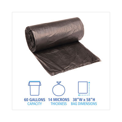 Boardwalk® High-Density Can Liners, 60 gal, 14 mic, 38" x 58", Black, 25 Bags/Roll, 8 Rolls/Carton OrdermeInc OrdermeInc