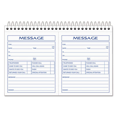TOPS™ Spiralbound Message Book, Two-Part Carbonless, 5 x 4.25, 2 Forms/Sheet, 200 Forms Total - OrdermeInc