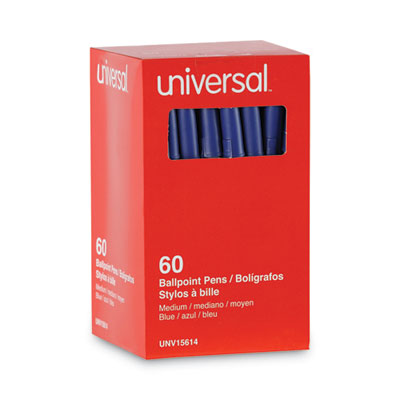 Universal™ Ballpoint Pen Value Pack, Stick, Medium 1 mm, Blue Ink, Gray/Blue Barrel, 60/Pack - OrdermeInc