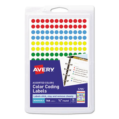 Handwrite Only Self-Adhesive Removable Round Color-Coding Labels, 0.25" dia, Assorted, 192/Sheet, 4 Sheets/Pack, (5795) OrdermeInc OrdermeInc
