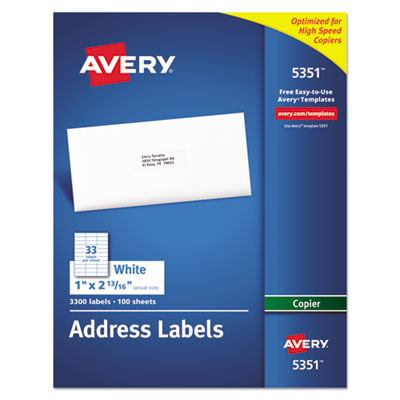 Copier Mailing Labels, Copiers, 1 x 2.81, White, 33/Sheet, 100 Sheets/Box OrdermeInc OrdermeInc