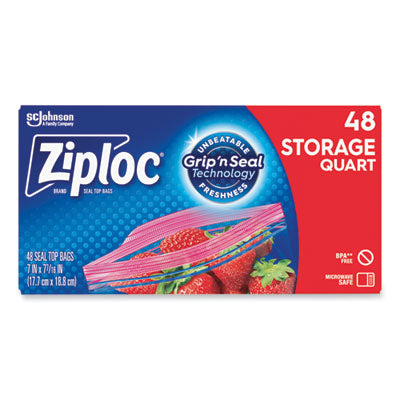 Ziploc® Double Zipper Storage Bags, 1 qt, 1.75 mil, 9.63" x 8.5", Clear, 9/Carton OrdermeInc OrdermeInc