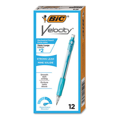 BIC CORP. Velocity Original Mechanical Pencil, 0.9 mm, HB (#2), Black Lead, Turquoise Barrel, Dozen