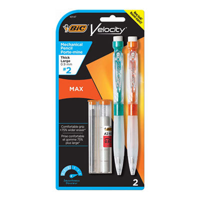 BIC CORP. Velocity Max Pencil, 0.9 mm, HB (#2), Black Lead, Assorted Barrel Colors, 2/Pack