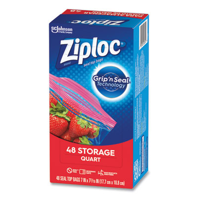 Ziploc® Double Zipper Storage Bags, 1 qt, 1.75 mil, 9.63" x 8.5", Clear, 9/Carton OrdermeInc OrdermeInc