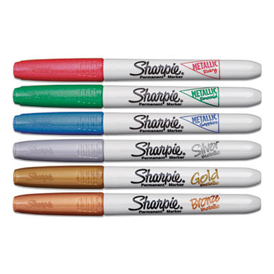 Sharpie® Metallic Fine Point Permanent Markers, Fine Bullet Tip, Blue-Green-Red, 6/Pack OrdermeInc OrdermeInc