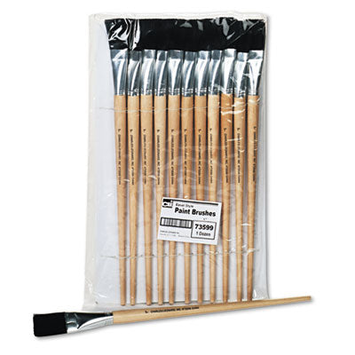 Charles Leonard® Long Handle Easel Brush, Size 22, Natural Bristle, Flat Profile, 12/Pack - OrdermeInc