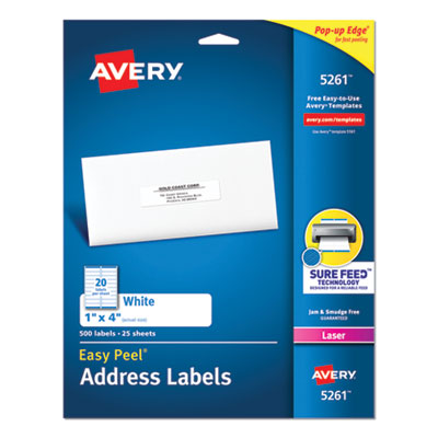 Easy Peel White Address Labels w/ Sure Feed Technology, Laser Printers, 1 x 4, White, 20/Sheet, 25 Sheets/Pack OrdermeInc OrdermeInc
