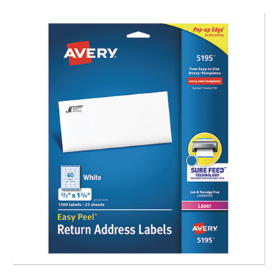Easy Peel White Address Labels w/ Sure Feed Technology, Laser Printers, 0.66 x 1.75, White, 60/Sheet, 25 Sheets/Pack OrdermeInc OrdermeInc