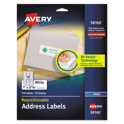 AVERY PRODUCTS CORPORATION Repositionable Address Labels w/SureFeed, Inkjet/Laser, 1 x 2.63, White, 750/BX