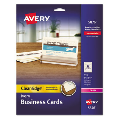 AVERY PRODUCTS CORPORATION Clean Edge Business Cards, Laser, 2 x 3.5, Ivory, 200 Cards, 10 Cards/Sheet, 20 Sheets/Pack