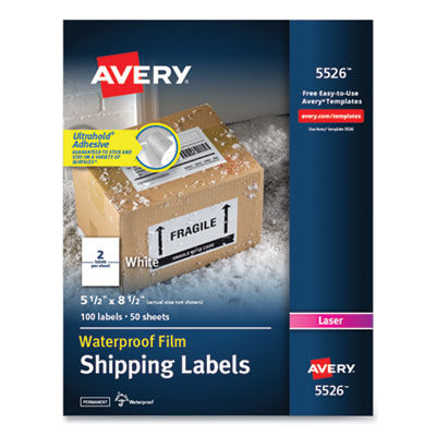 AVERY PRODUCTS CORPORATION Waterproof Shipping Labels with TrueBlock Technology, Laser Printers, 5.5 x 8.5, White, 2/Sheet, 50 Sheets/Pack