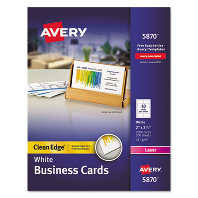 AVERY PRODUCTS CORPORATION Clean Edge Business Card Value Pack, Laser, 2 x 3.5, White, 2,000 Cards, 10 Cards/Sheet, 200 Sheets/Box