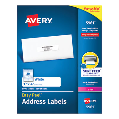 Easy Peel White Address Labels w/ Sure Feed Technology, Laser Printers, 1 x 4, White, 20/Sheet, 250 Sheets/Box OrdermeInc OrdermeInc