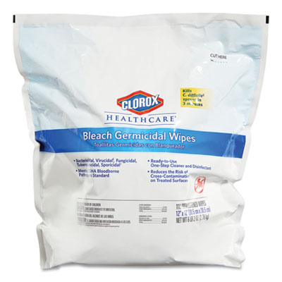 Clorox Healthcare® Bleach Germicidal Wipes, 1-Ply, 12 x 12, Unscented, White, 110/Refill, 2 Refills/Carton OrdermeInc OrdermeInc