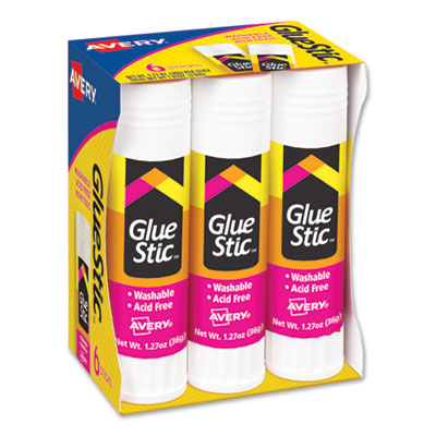 AVERY PRODUCTS CORPORATION Permanent Glue Stic Value Pack, 1.27 oz, Applies White, Dries Clear, 6/Pack