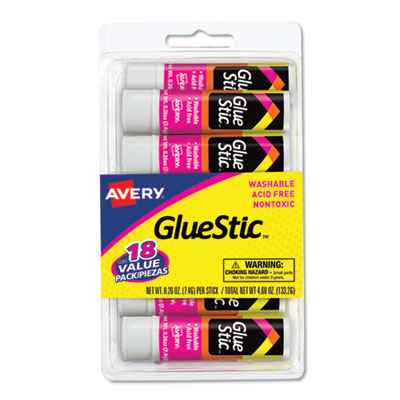 AVERY PRODUCTS CORPORATION Permanent Glue Stic Value Pack, 0.26 oz, Applies White, Dries Clear, 18/Pack