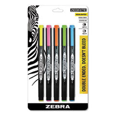 Zebra® Zebrite Eco Double-Ended Highlighter, Assorted Ink Colors, Medium-Chisel/Fine-Bullet Tips, Assorted Barrel Colors, 5/Set - OrdermeInc