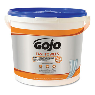 GOJO® FAST TOWELS Hand Cleaning Towels, Cloth, 9 x 10, Fresh Citrus, Blue, 225/Bucket OrdermeInc OrdermeInc