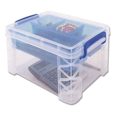 ADVANTUS CORPORATION Super Stacker Divided Storage Box, 5 Sections, 7.5" x 10.13" x 6.5", Clear/Blue