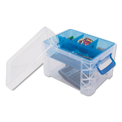 ADVANTUS CORPORATION Super Stacker Divided Storage Box, 5 Sections, 7.5" x 10.13" x 6.5", Clear/Blue