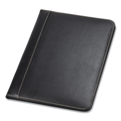 SAMSILL CORPORATION Contrast Stitch Leather Padfolio, 8 1/2 x 11, Leather, Black