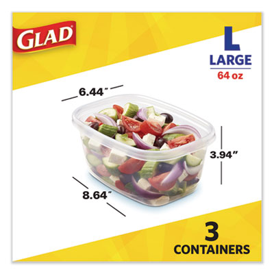 Deep Dish Food Storage Containers, 64 oz, Plastic, 3/Pack OrdermeInc OrdermeInc